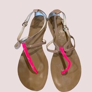 Boutique 9 Patent Nude and Neon Pink Sandals SZ 6 1/2 EUC